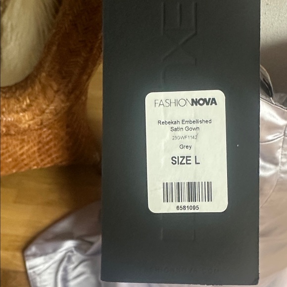 FASHION NOVA Rebekah Embellished Satin Gown - Grey LARGE NEW - Picture 6 of 10